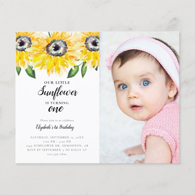 Budget Little Sunflower First Birthday One Photo (Front)