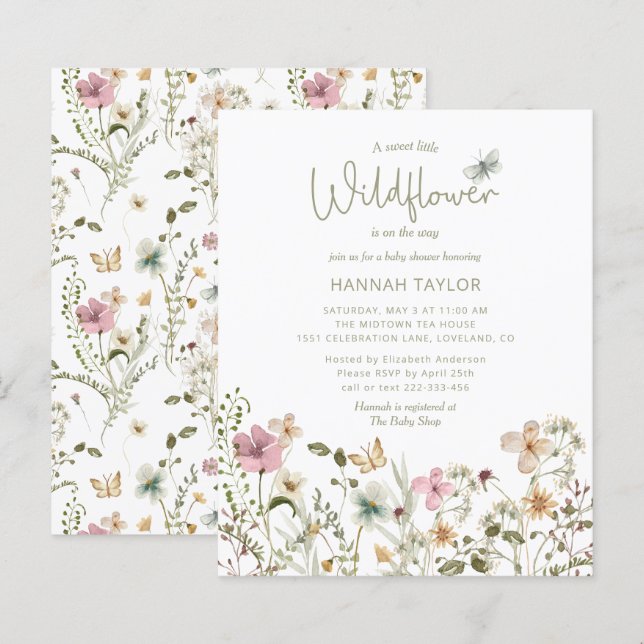 Budget Little Wildflower Girl Baby Shower Invite (Front/Back)