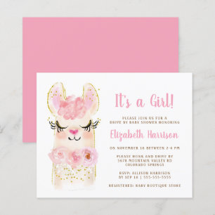 Budget Llama Baby Girl Drive By Shower Invitation