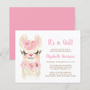 Budget Llama Pink Baby Girl Shower Invitation