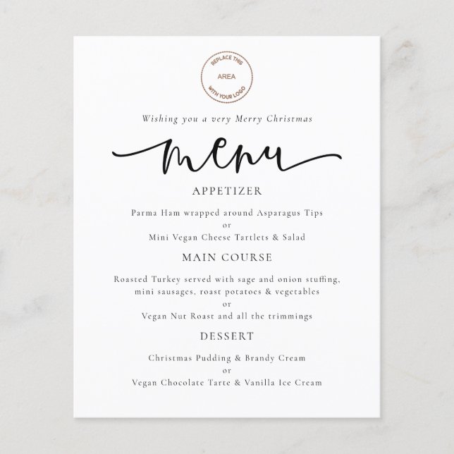 Budget Logo Script Corporate Christmas Party Menu (Front)