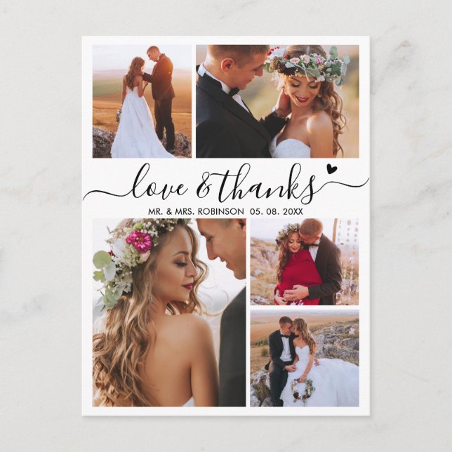 Budget Love and Thanks Collage Wedding Thank You  Postcard (Front)