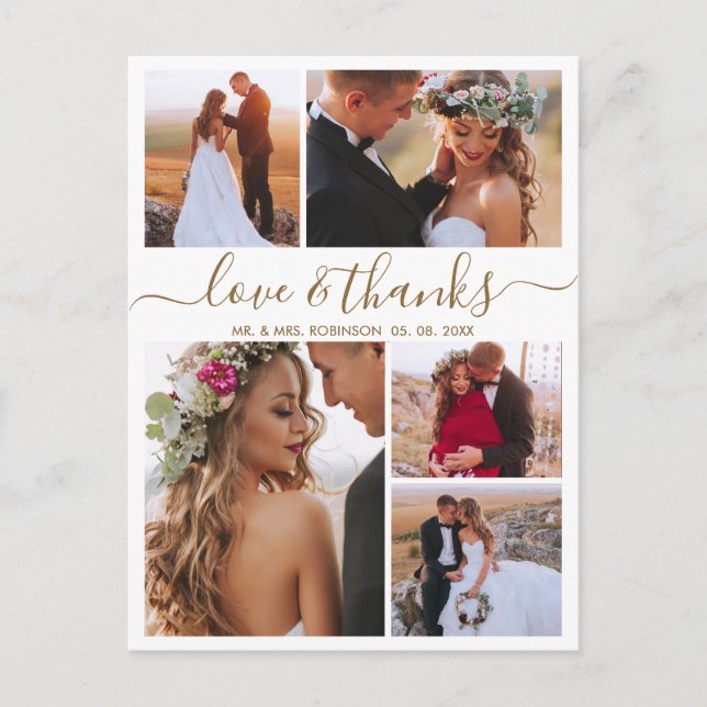 Budget Love and Thanks Collage Wedding Thank You  Postcard (Front)