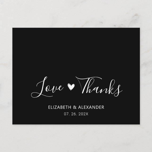 Budget Love and Thanks Script Wedding Thank You  Postcard (Front)