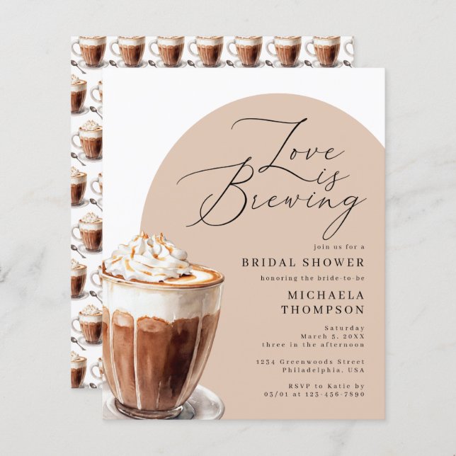 Budget Love is Brewing Coffee Bridal Shower Invite (Front/Back)
