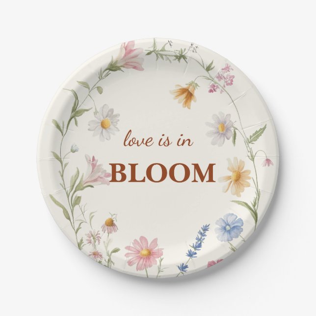 Budget Love is in Bloom Flower Bridal Shower Paper Plate (Front)
