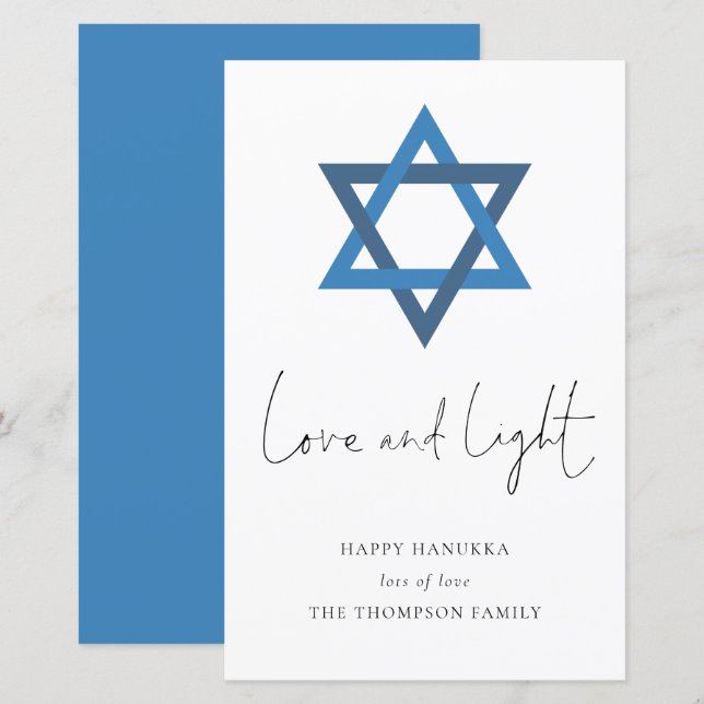 Budget Love Light Star of David Hanukkah Card (Front/Back)