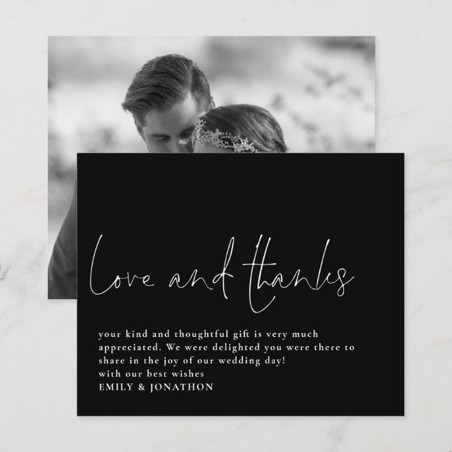 Budget Love Thanks Photo Wedding Thank You Black (Front/Back)