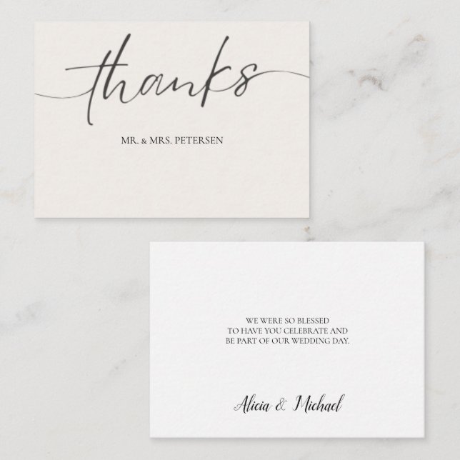 Budget love thanks script simple wedding thank you card (Front/Back)