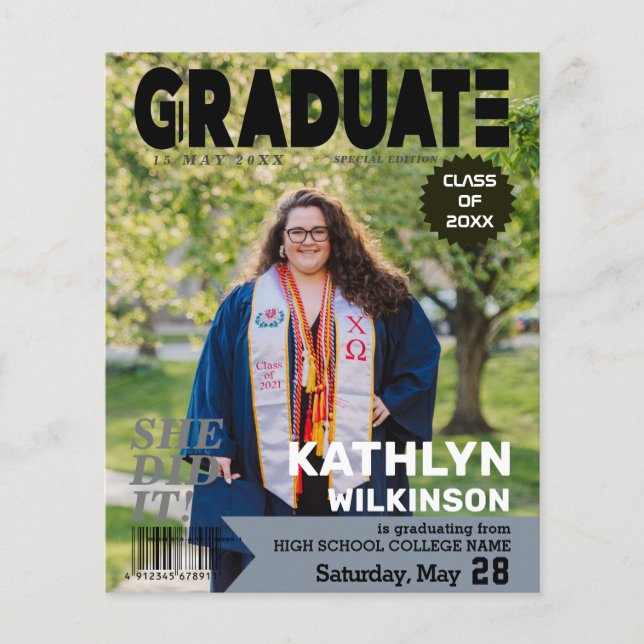 BUDGET Magazine Style Modern Photo Grad Invitation Flyer (Front)