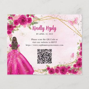 Budget Magenta Pink Gold Floral Princess QR RSVP