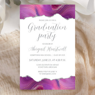 Budget Magenta Silver Agate Grad Party Invite