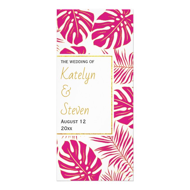 BUDGET magenta tropical leaves wedding program (Front)