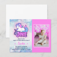 Budget Magical Unicorn 1st Birthday Photo Invite