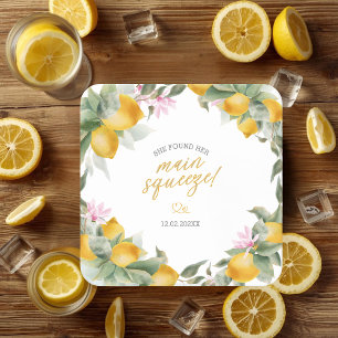 Budget Main Squeeze Lemon Wreath Bridal Shower Square Paper Coaster