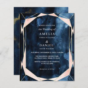 Budget Marble Navy Blue Gold Wedding Invitation