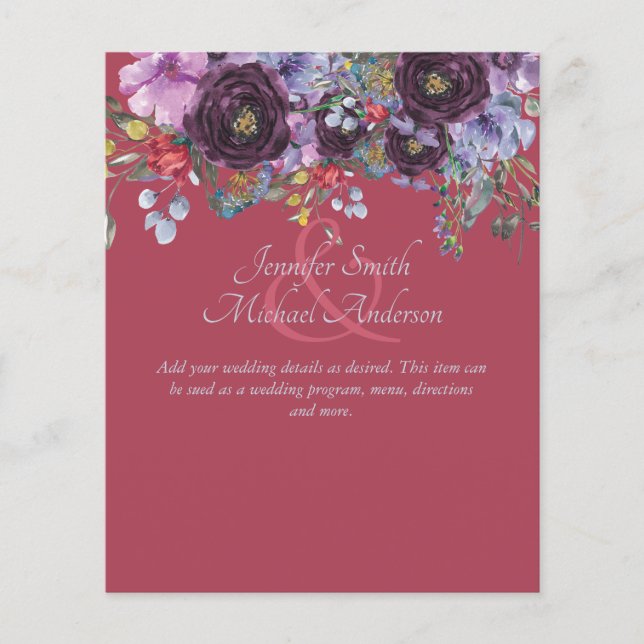 Budget Maroon Pink Floral Wedding Template (Front)