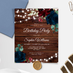 Budget Marsala & Navy Birthday Party Invitation