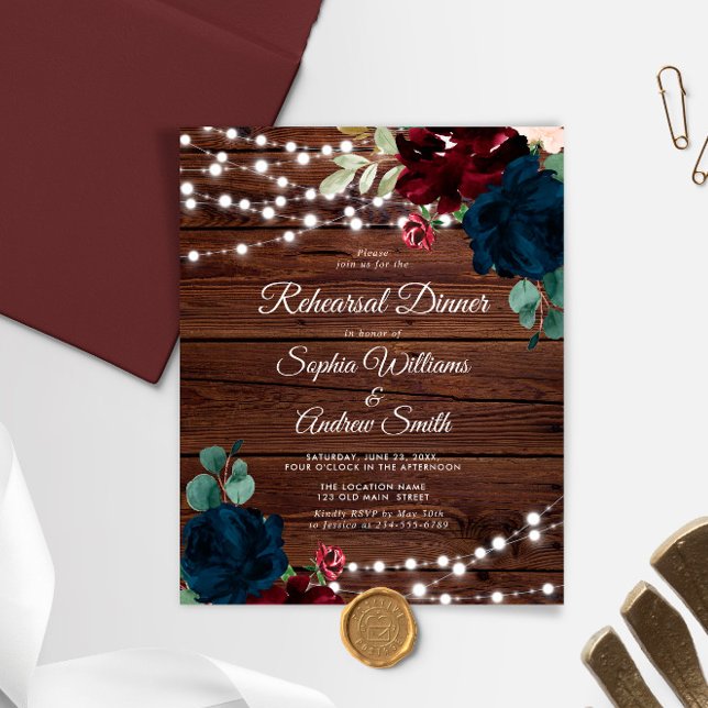 Budget Marsala & Navy Rehearsal Dinner Invitation (Creator Uploaded)