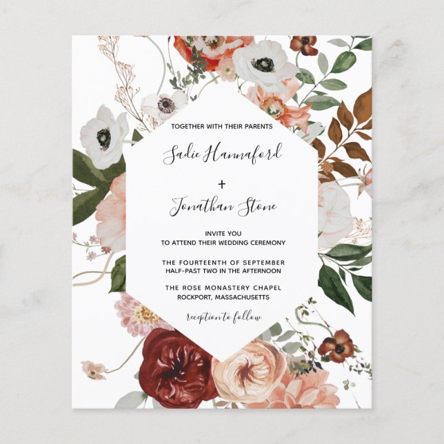 Budget Marsala Pink Terracotta Floral Wedding (Front)