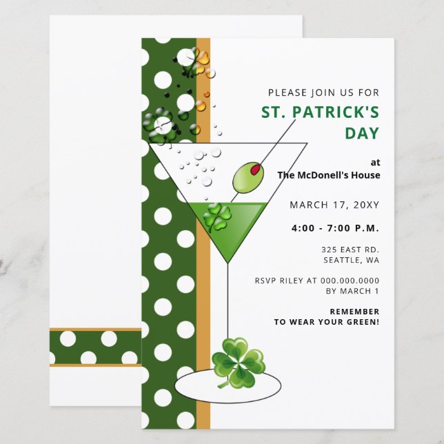 Budget Martini St Patricks Day Party Invitation (Front/Back)