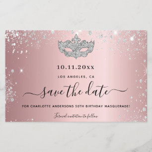 Budget masquerade party blush pink save the date