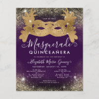 Budget Masquerade Purple Gold Glitter Quinceanera
