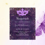 Budget masquerade purple rose gold glitter party<br><div class="desc">For an elegant Masquerade,  50th (or any age) birthday party.  A purple background pattern. Decorated with rose gold faux glitter dust and a masquerade mask.  Personalize and add a name,  and party details. The name is written with a hand lettered style script</div>