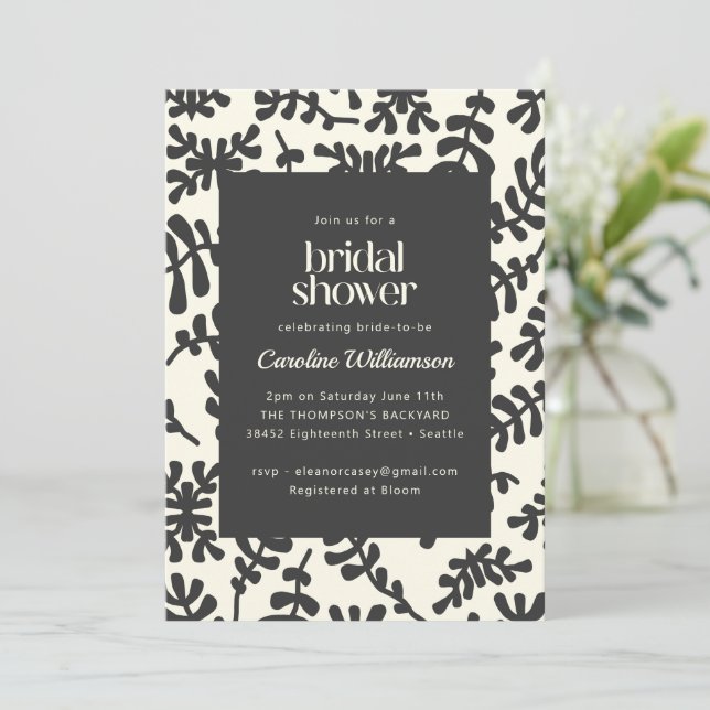 Budget Matisse Botanical Black White Bridal Shower Invitation (Standing Front)