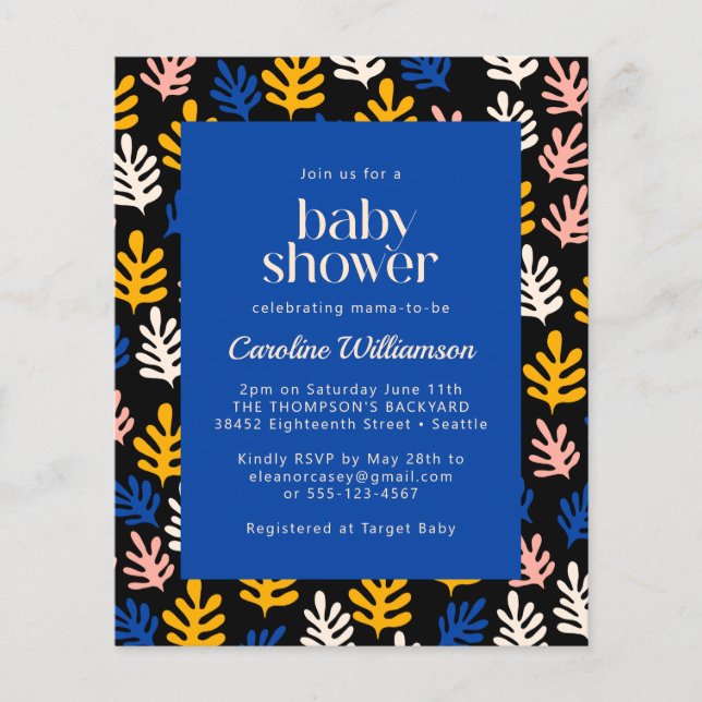 Budget Matisse Botanical Blue Black Baby Shower (Front)