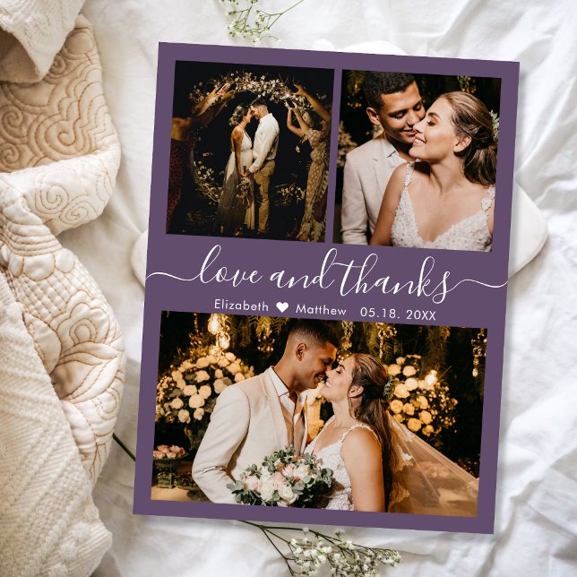 Budget Mauve Photo Collage Wedding Thank You Card (Creator Uploaded)