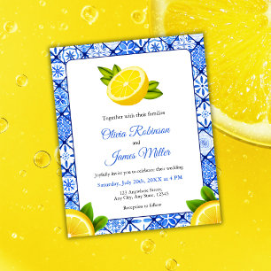 Budget Mediterranean Tile Lemon Wedding Invitation