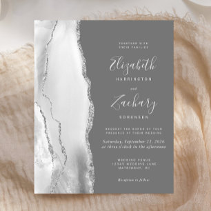 Budget Medium Grey Silver Agate Wedding Invitation