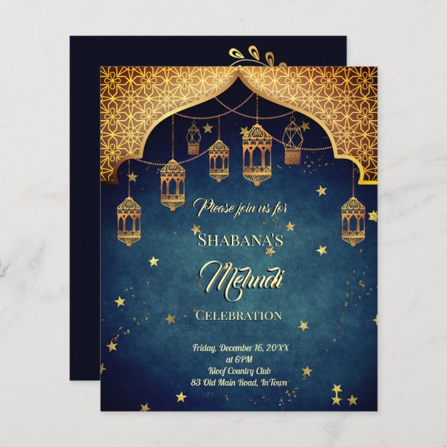 Budget Mehndi Arabian Moroccan design invite (Front/Back)