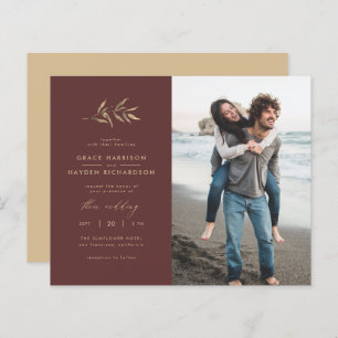 Budget Merlot & Branch Wedding Photo Invitation
