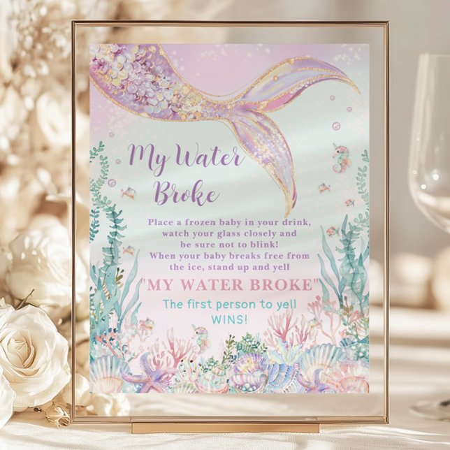 Budget Mermaid Baby Shower My Water Broke Fun Game (whimsical-ethereal-rainbow-under-the-sea-mermaid-tail-budget-cheap-my-water-broke-funny-game)
