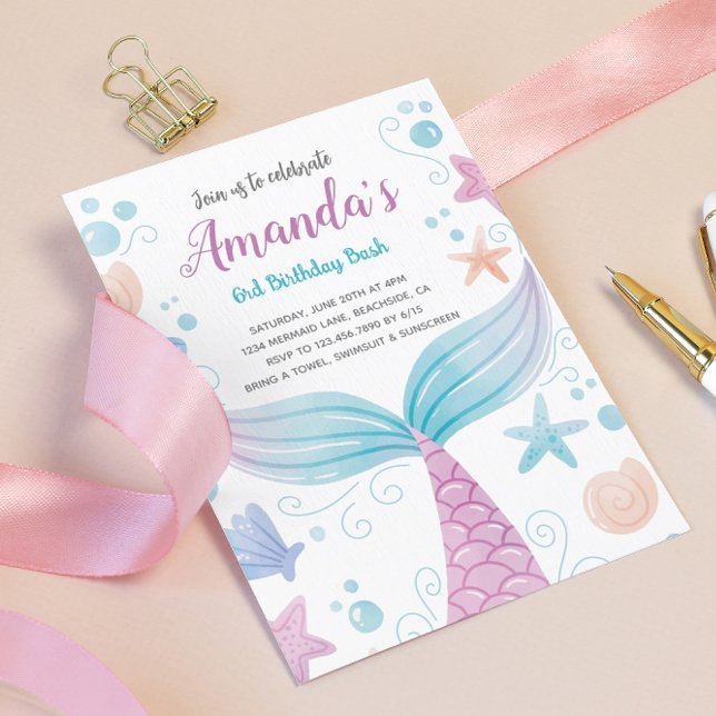 Budget Mermaid watercolor Birthday Invitation (Creator Uploaded)