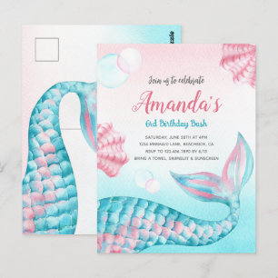 Budget Mermaid watercolor Birthday Invitation Postcard