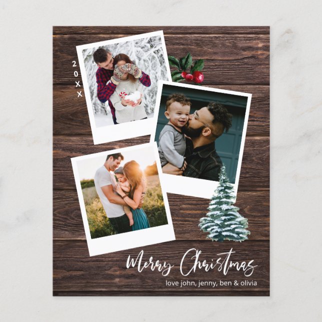 Budget Merry Christmas 3 Instant Photo Rustic Flyer (Front)