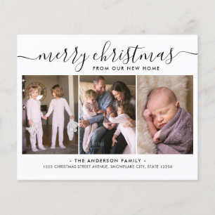 Budget Merry Christmas 3 Photo Holiday Moving Card