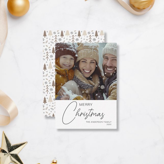 Budget Merry Christmas Family Photo Holiday Card (Create your own budget personalized family photo Christmas Card by MINTIC DESIGN STUDIO)