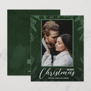 Budget Merry Christmas Greenery Photo Holiday Card