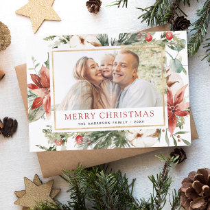 Budget Merry Christmas Greenery Photo Holiday Postcard