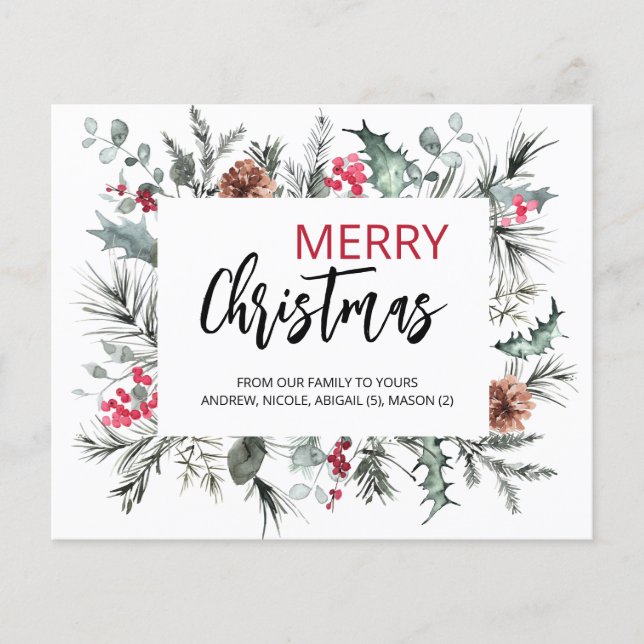 Budget Merry Christmas Holiday Greenery 2024  card (Front)