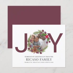BUDGET Merry Christmas Joy Plum Wreath Photo Card
