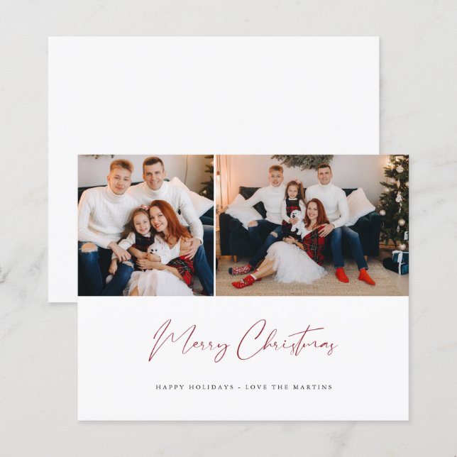 Budget Merry Christmas Modern Script Two Photo (Front/Back)