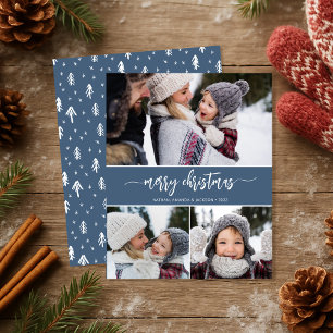 Budget Merry Christmas Modern Three Photos Card