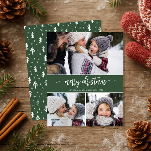 Budget Merry Christmas Modern Three Photos Card