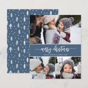 Budget Merry Christmas Modern Three Photos Card