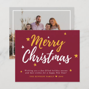 Budget Merry Christmas Photo Red Holiday  Card
